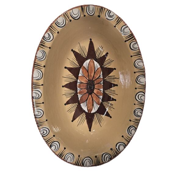 Selinda Kennedy Redware Hand-Painted Pottery Flower Oval Dish Signed Collectible - Picture 3 of 7